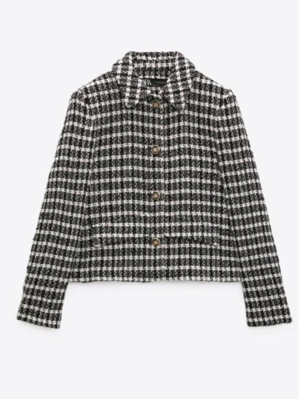 ZARA WOMAN NWT TEXTURED SHORT BLAZER ECRU BLACK PLAID JACKET 2471/111